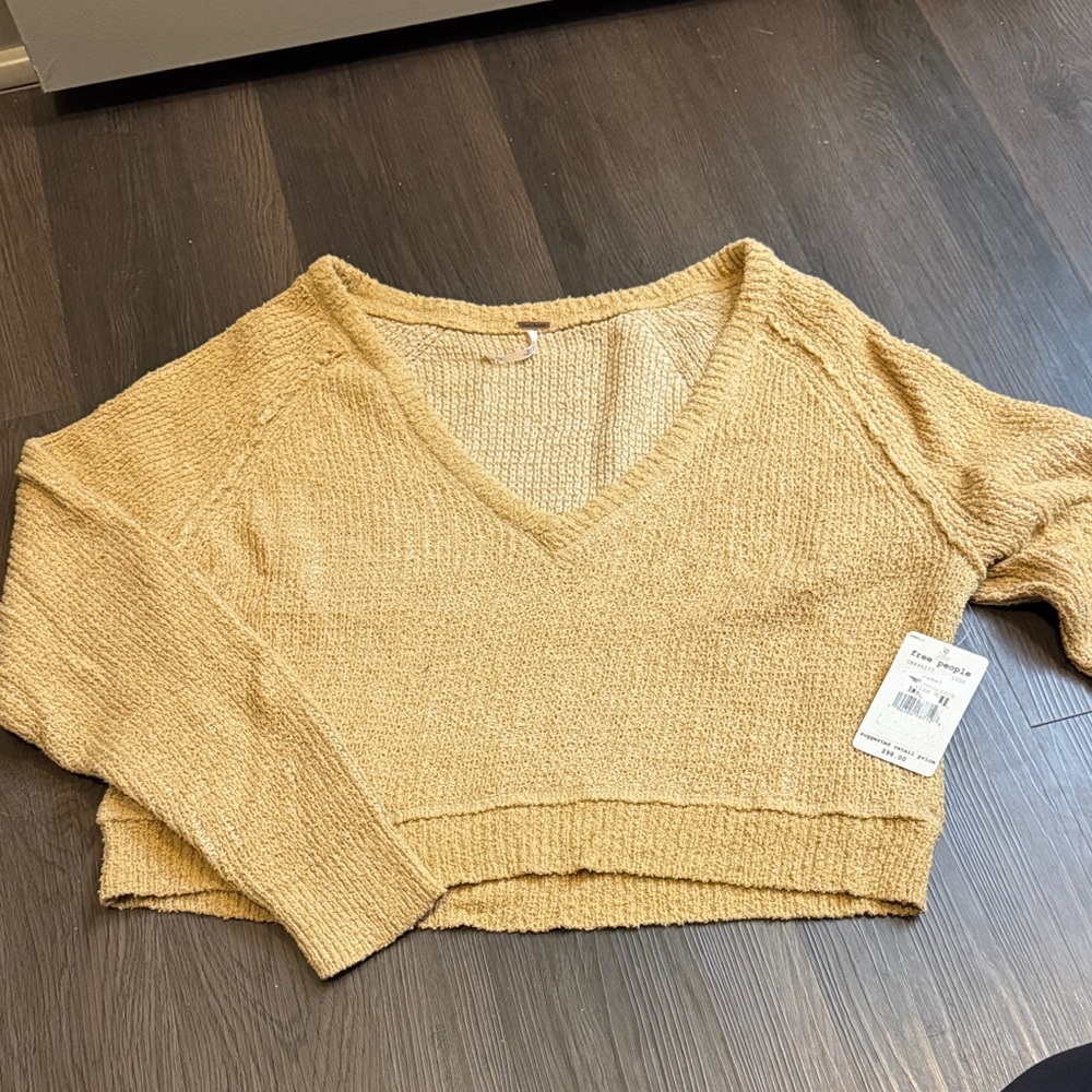 Free People V-Neck Sweater in Cream